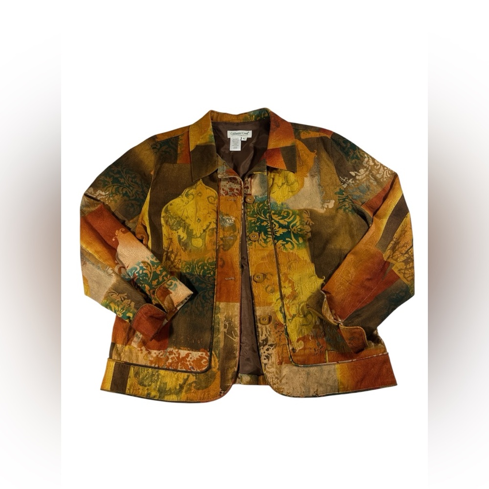 Coldwater Creek Tapestry Jacket PL Fits M L Artisan Patchwork Boho Artsy Vintage